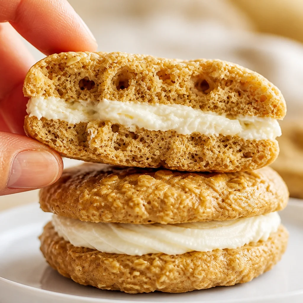 Healthy Protein Oatmeal Cream Pies made with gluten-free oatmeal cookies and creamy filling.