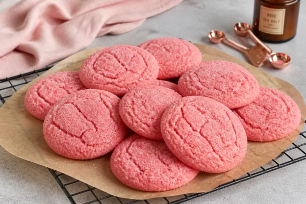 Mexican Pink Cookie stacked on a vintage plate