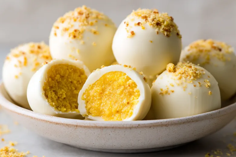 Delicious no-bake mango truffles with coconut coating