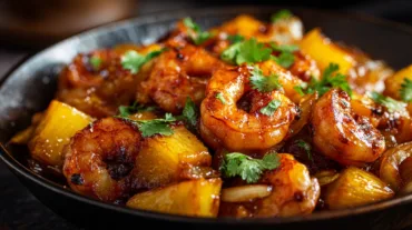 Delicious Sweet Chili Pineapple Shrimp stir fry with vibrant vegetables and juicy pineapple.