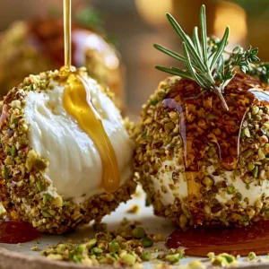 Pistachio-Crusted Brie Bites with Raspberry Honey Glaze