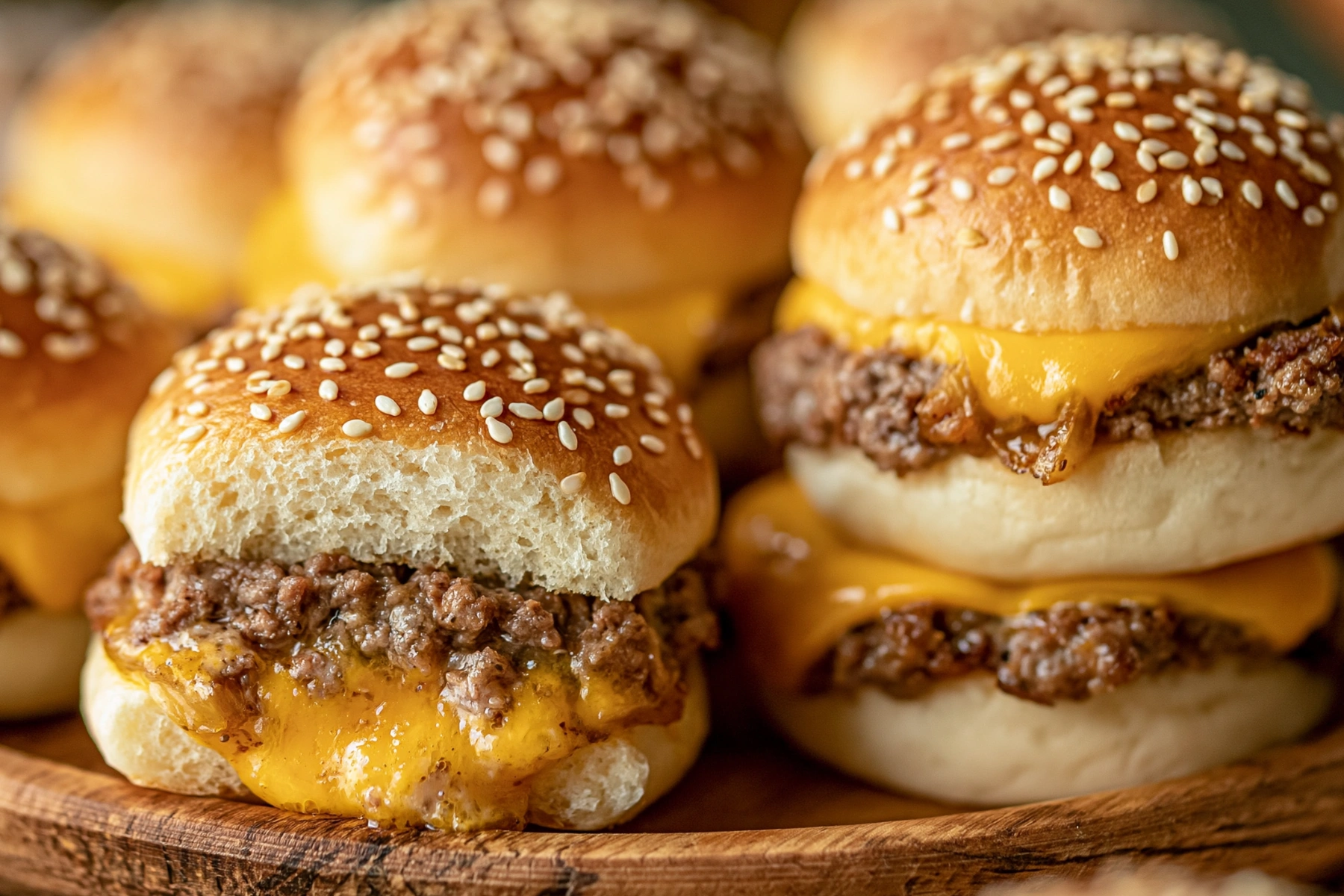 Cheeseburger sliders served on Hawaiian rolls with cheese and special sauce