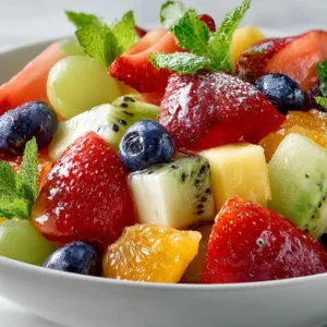 Breakfast Fruit Salad with fresh berries, grapes, pineapple, and citrus