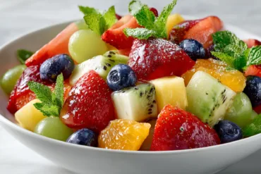 Breakfast Fruit Salad with fresh berries, grapes, pineapple, and citrus