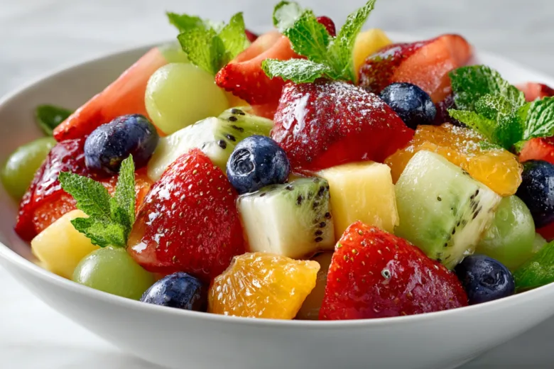 Breakfast Fruit Salad with fresh berries, grapes, pineapple, and citrus