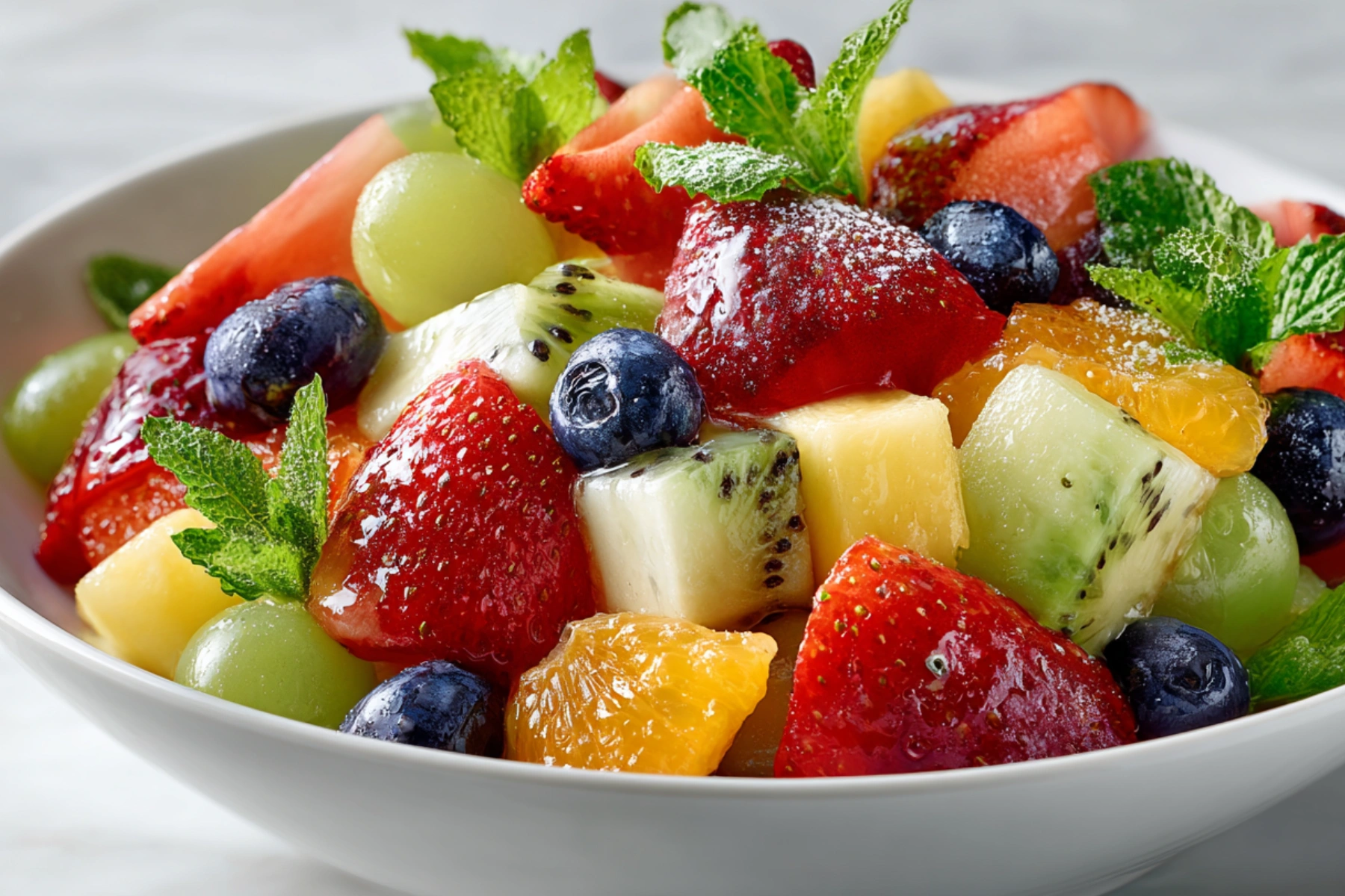 Breakfast Fruit Salad with fresh berries, grapes, pineapple, and citrus