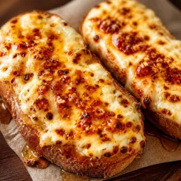 Air Fryer Cottage Cheese Pizza Toast topped with marinara and hot honey.