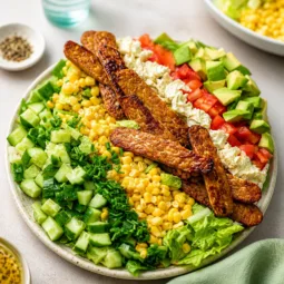 Delicious and addictive Cobb Salad with fresh ingredients and blue cheese dressing.