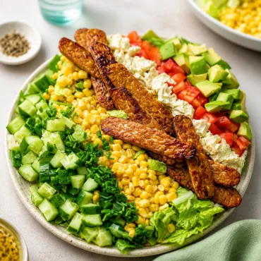Delicious and addictive Cobb Salad with fresh ingredients and blue cheese dressing.