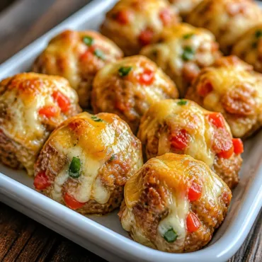 Delicious Rotel Cream Cheese Sausage Balls fresh out of the oven, golden and cheesy.