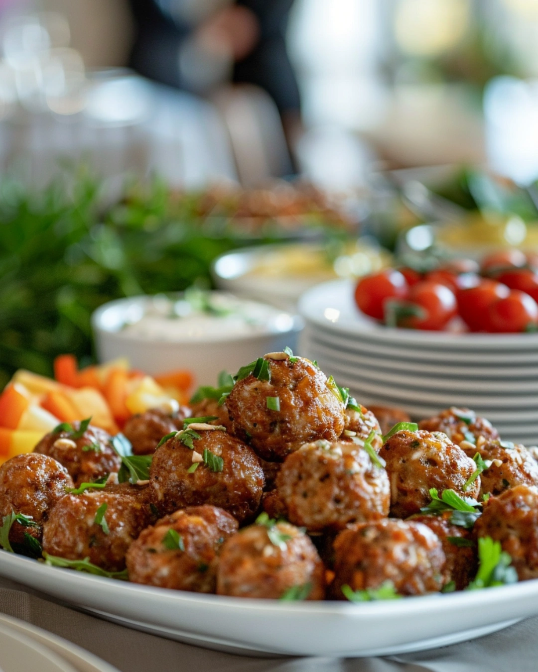Rotel Cream Cheese Sausage Balls served with dipping sauces