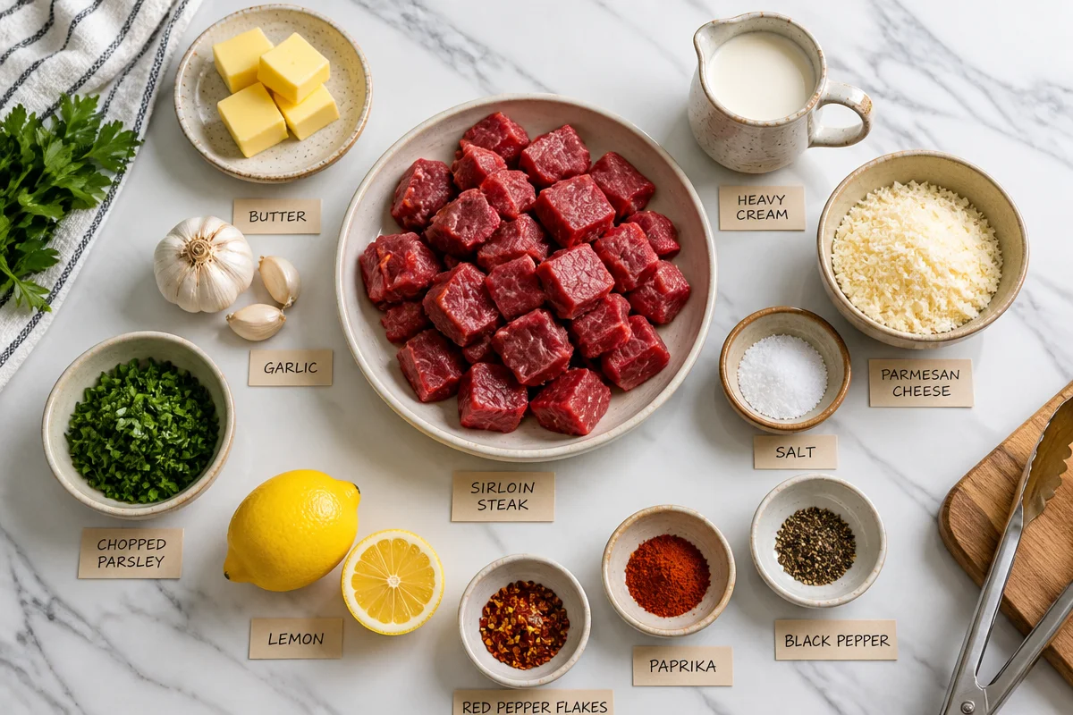 Savory Garlic Butter Steak Bites in Creamy Parmesan Sauce