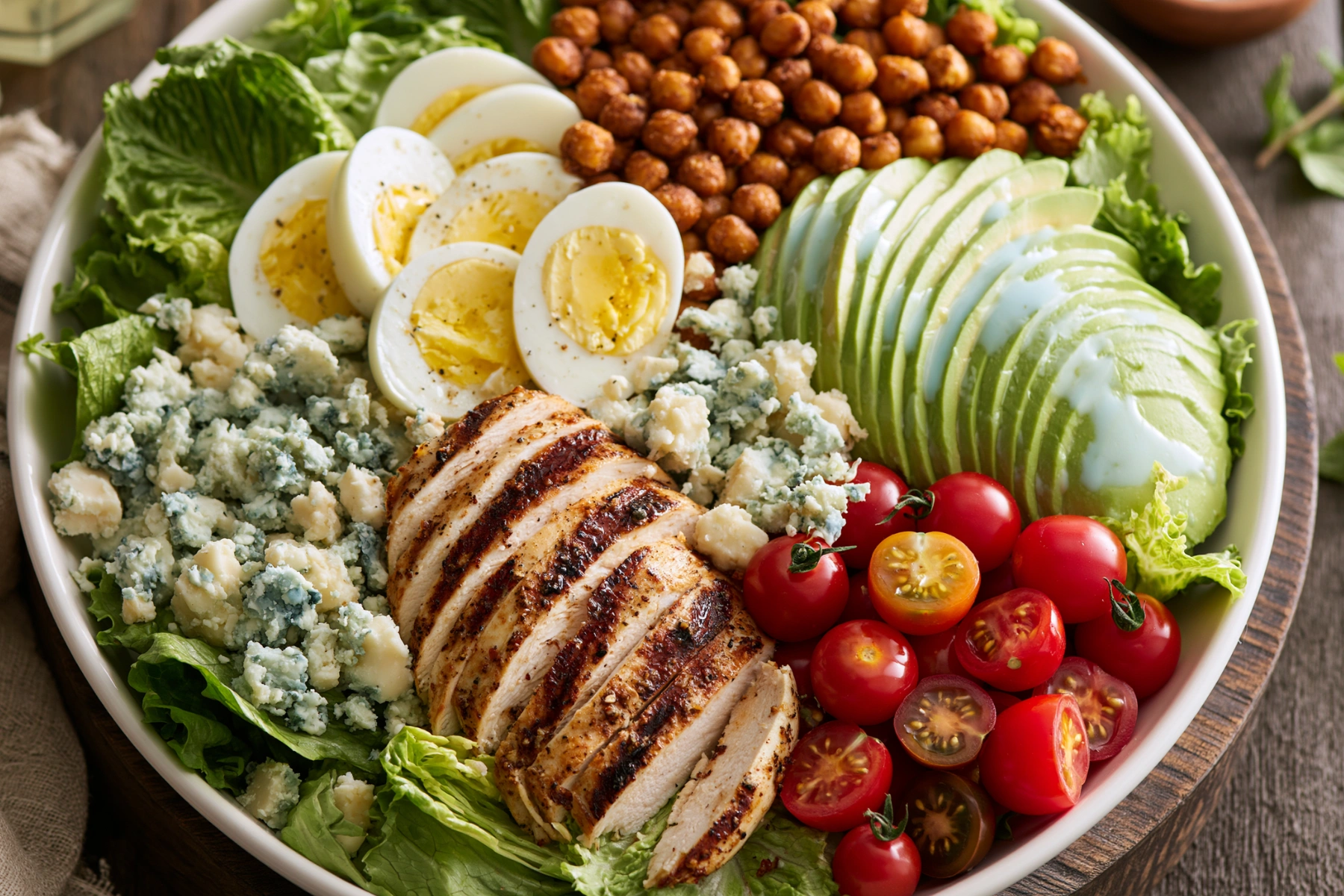 The Most Addictive Cobb Salad with chicken, avocado, eggs, and roasted chickpeas