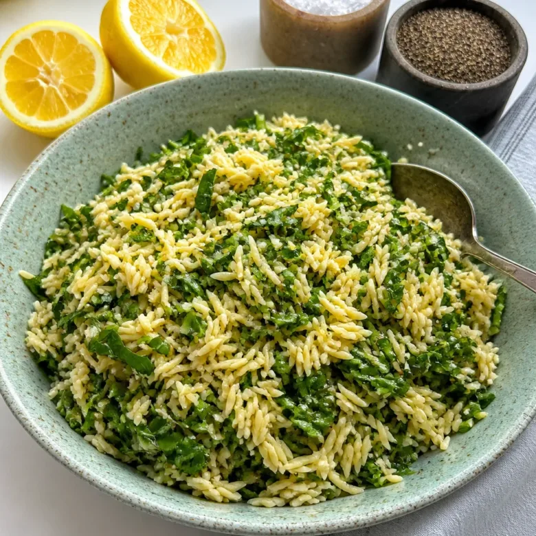 Lemon Arugula Orzo Salad with fresh ingredients and a zesty dressing.
