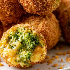 Crispy Air Fryer Broccoli Cheddar Poppers with cheese filling and dipping sauce.