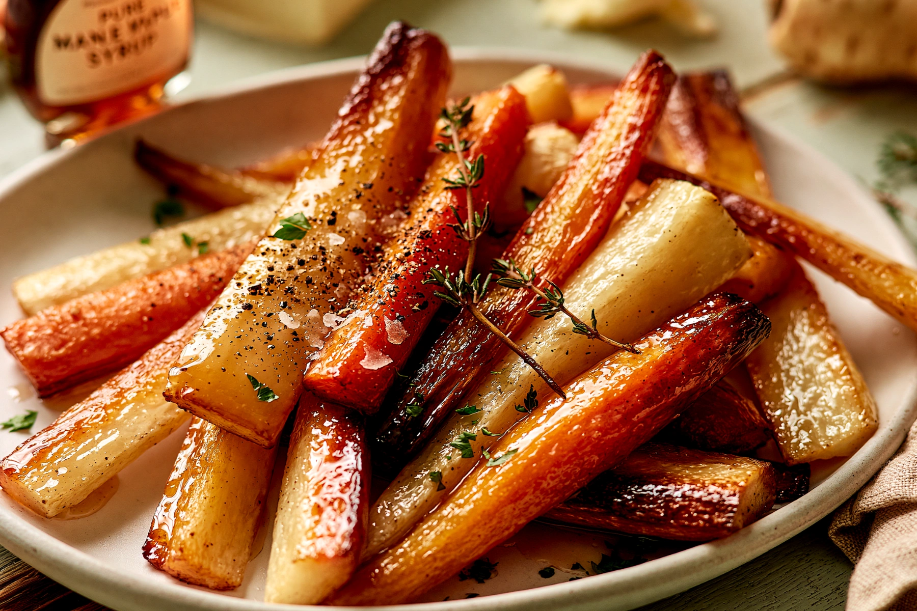 Maple Glazed Carrot and Parsnip Recipe with roasted vegetables and maple glaze