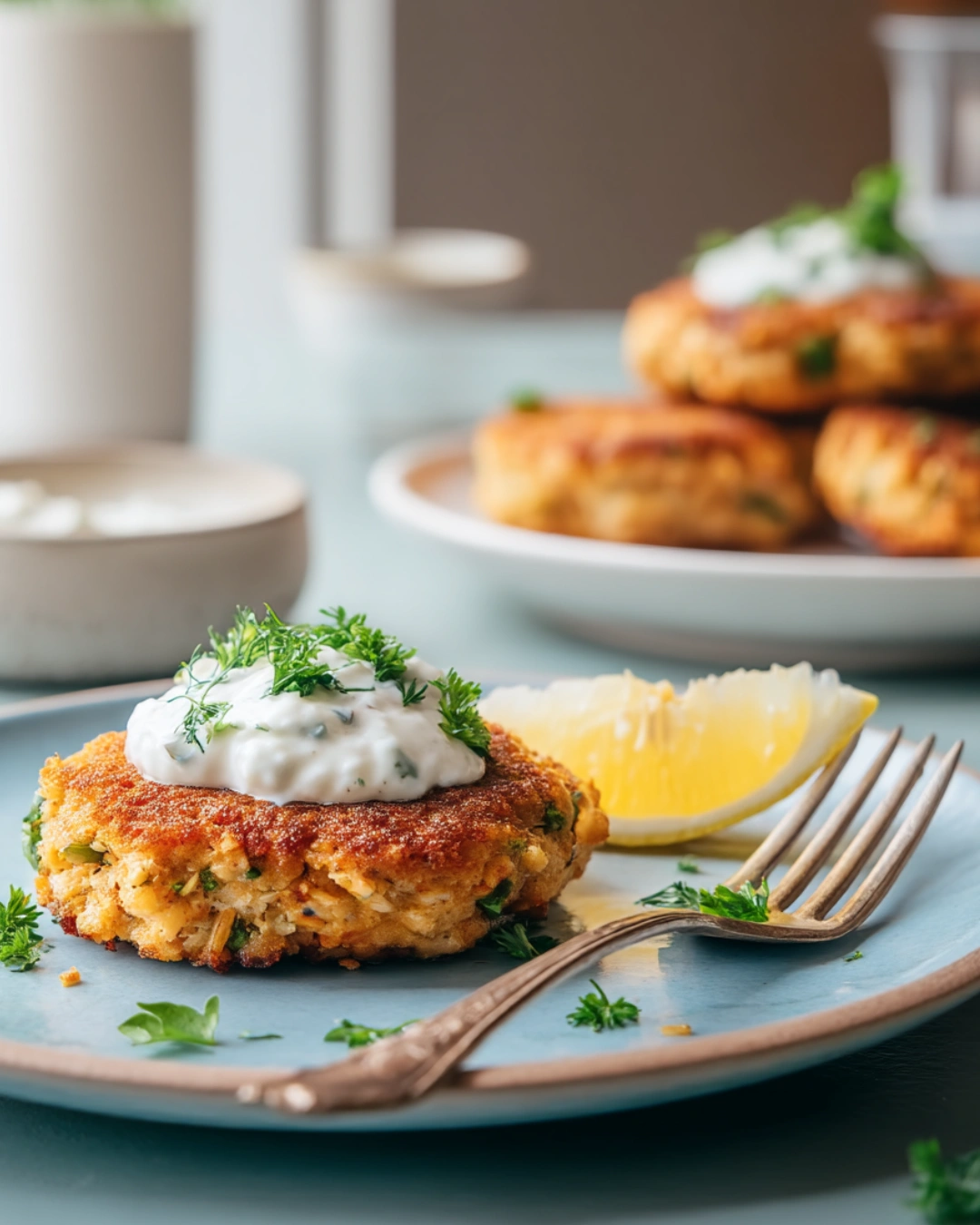 Crispy Mediterranean Chickpea Patties with Zesty Lemon Yogurt Sauce