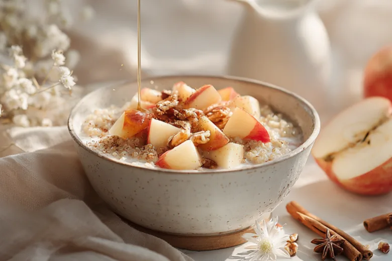 Cinnamon Apple Breakfast Quinoa in a modern kitchen
