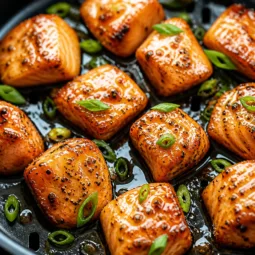 Crispy Air Fryer Honey Garlic Salmon Bites with a sweet glaze