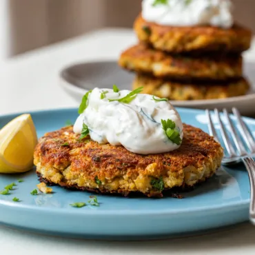 Crispy Mediterranean Chickpea Patties served with a refreshing Lemon Yogurt Sauce