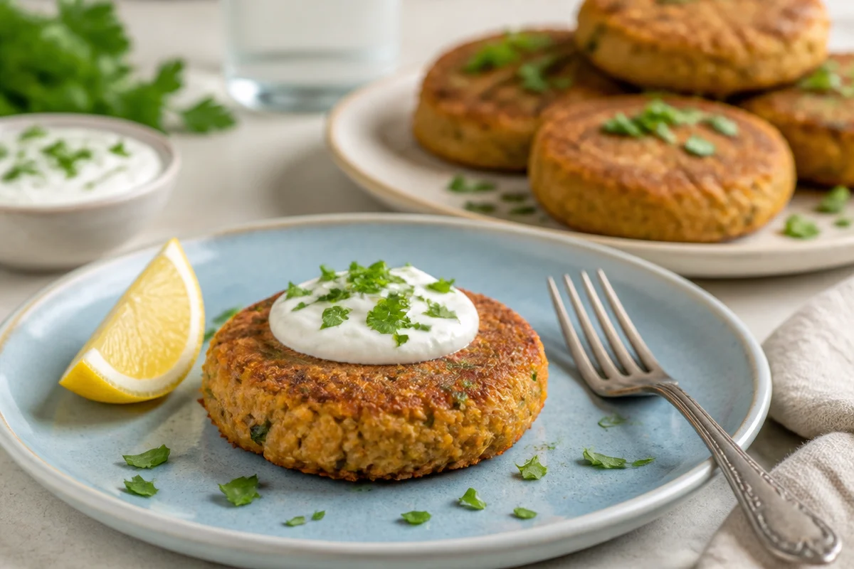Crispy Mediterranean Chickpea Patties with Lemon Yogurt Sauce