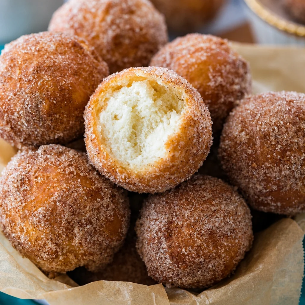 Soft and fluffy Cinnamon Sugar Donut Holes with a crispy exterior and sweet cinnamon coating.