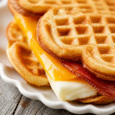 Easy Frozen Waffle Sweet Breakfast Sandwich with bacon, egg, and cheese