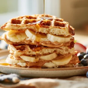 Easy Frozen Waffle Sweet Breakfast Sandwich with peanut butter and banana