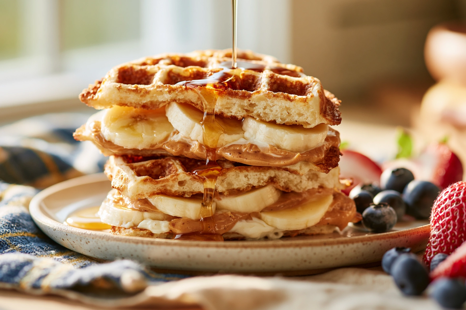 Easy Frozen Waffle Sweet Breakfast Sandwich with peanut butter and banana