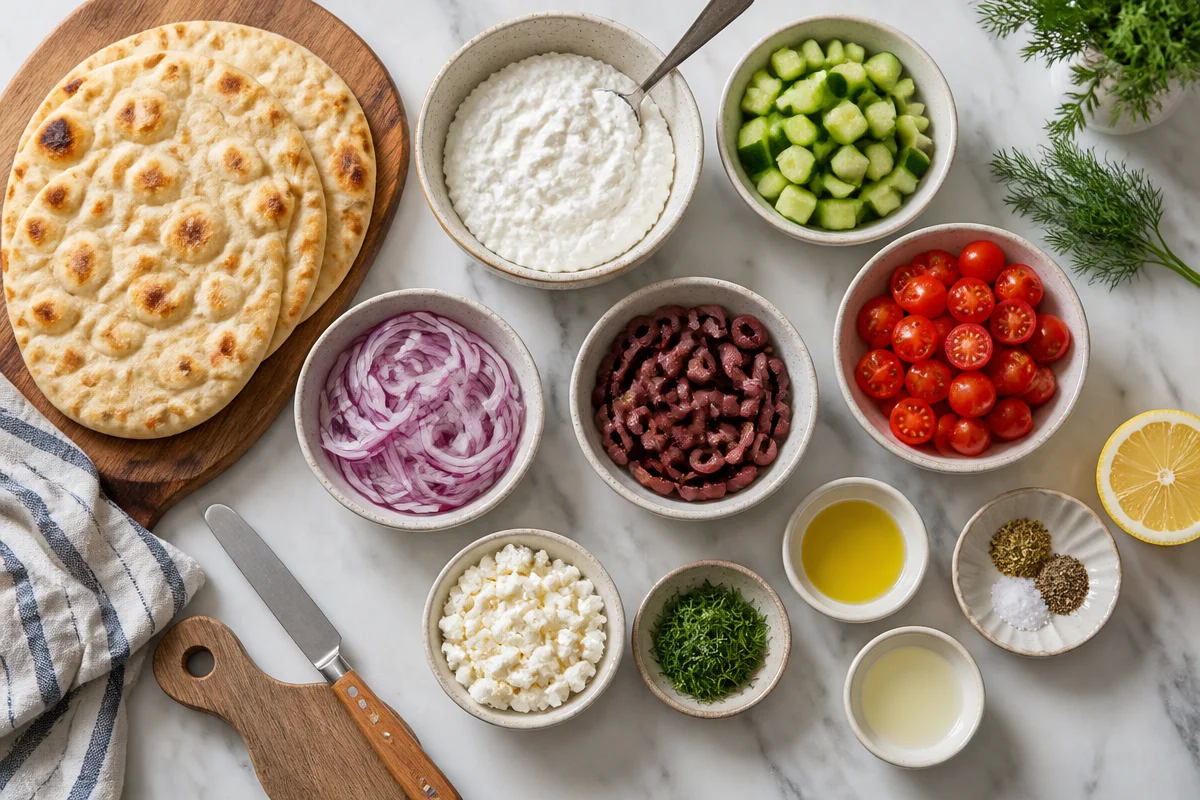 Greek Salad Cottage Cheese Flatbread