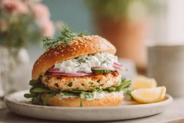 Healthy Greek Chicken Burgers with feta and tzatziki