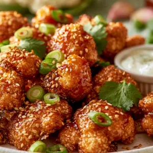 Honey Sriracha Roasted Cauliflower Bites with sticky sweet and spicy glaze