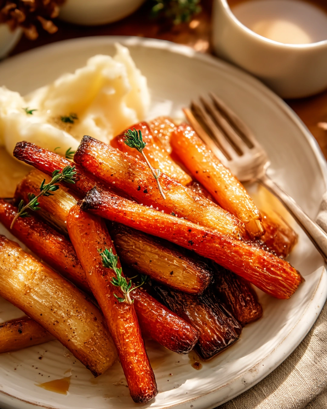 Maple Glazed Carrot and Parsnip Recipe served on a dinner plate