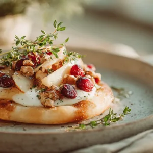 Mini Pizza with Brie, Cranberries & Toasted Walnuts with hot honey