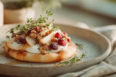Mini Pizza with Brie, Cranberries & Toasted Walnuts with hot honey