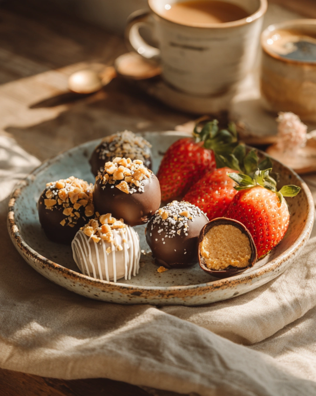Serving No Bake Peanut Butter Balls on a dessert platter