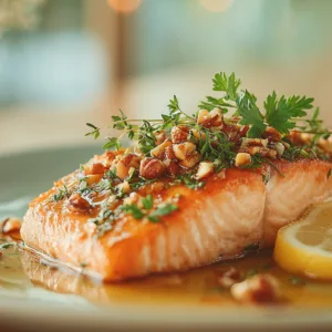 Quick Maple Pecan Glazed Salmon with toasted pecans and maple glaze