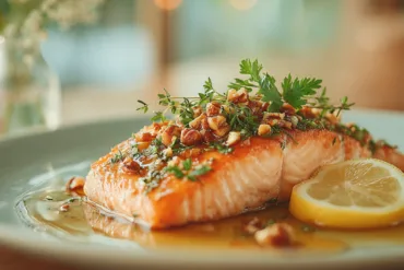 Quick Maple Pecan Glazed Salmon with toasted pecans and maple glaze