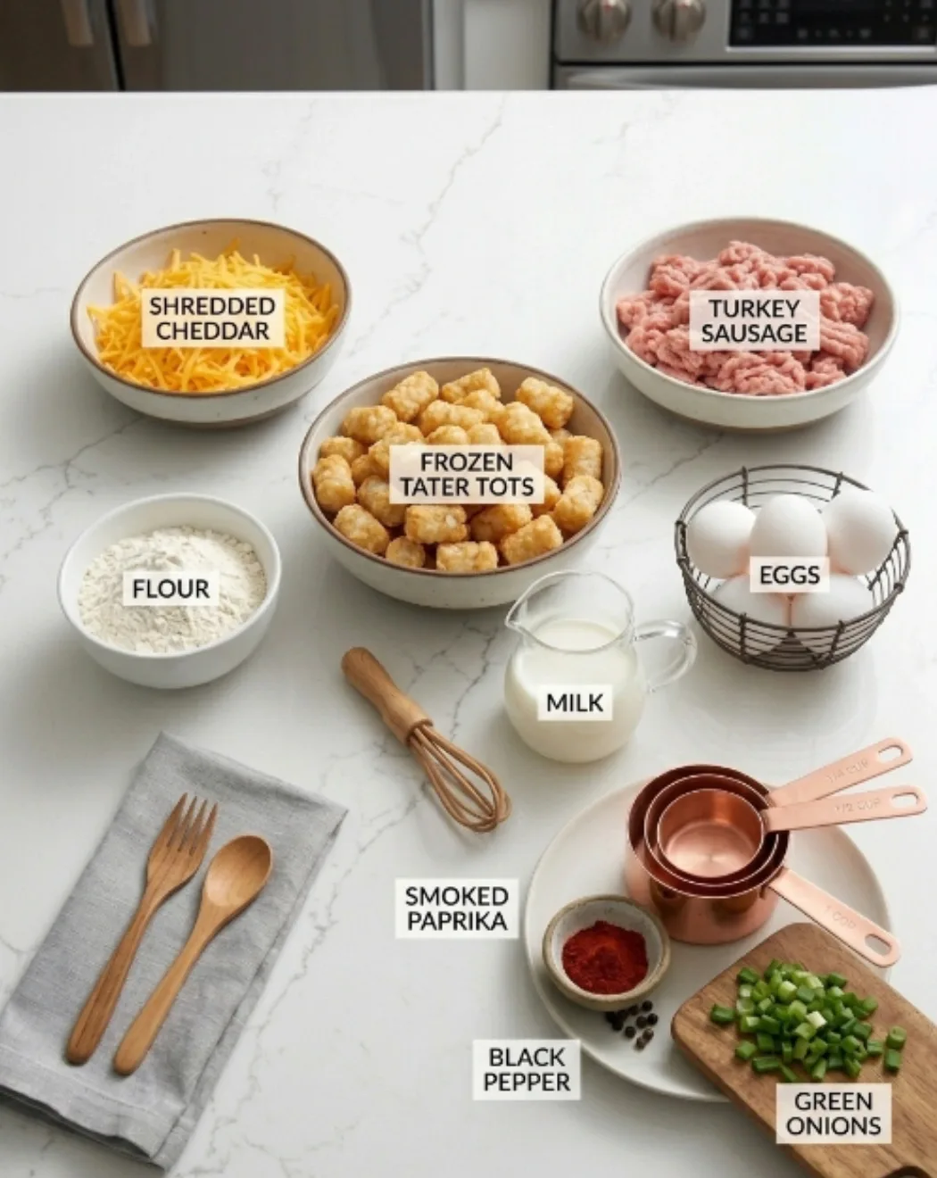 Ingredients for Tater Tot Breakfast Bowl with Gravy