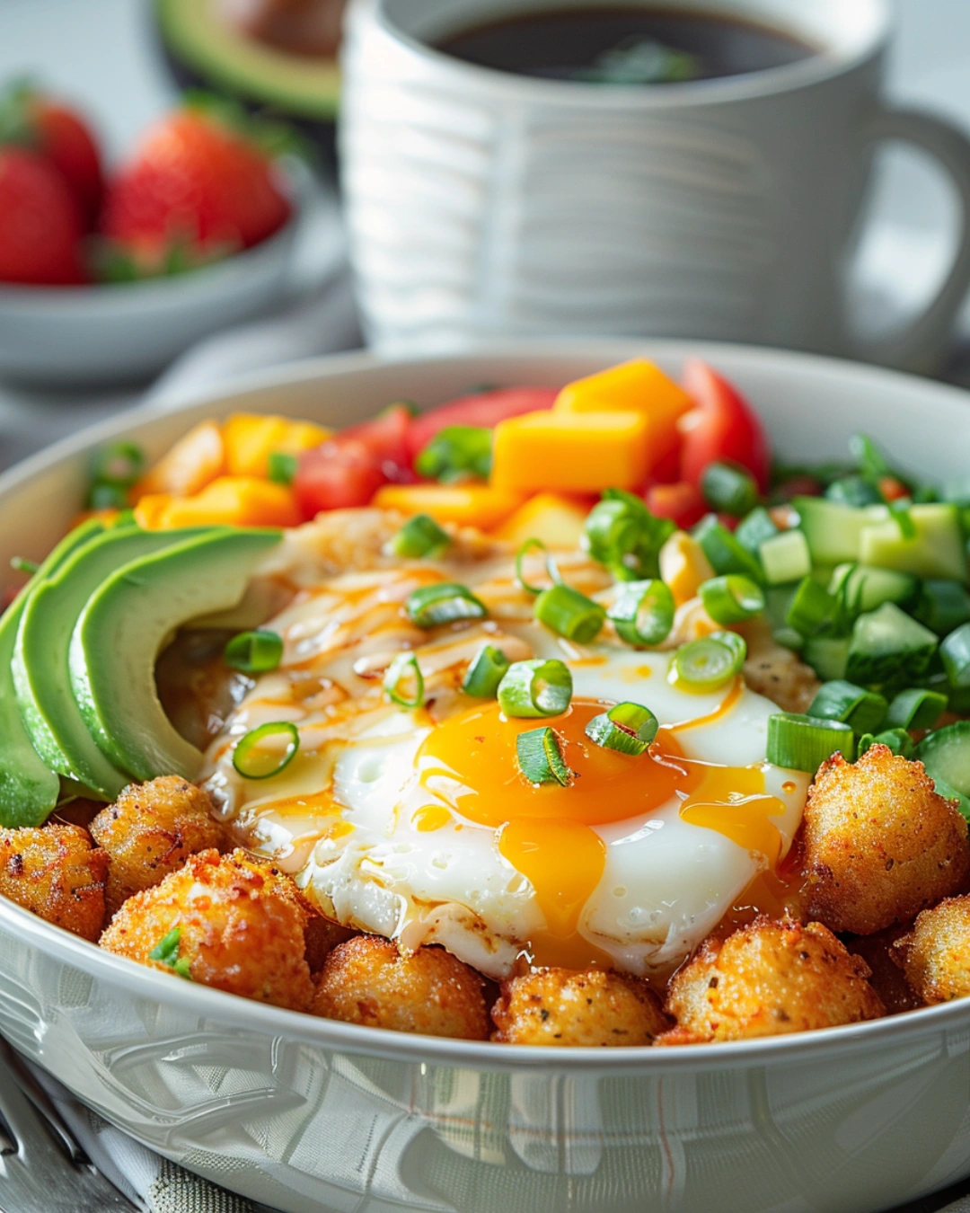 Tater Tot Breakfast Bowl with Gravy served for breakfast
