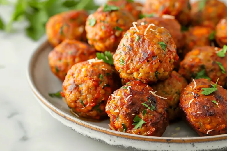 Veggie Meatballs Vegetarian Style served with marinara sauce