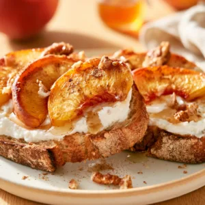 Air Fryer Peach Toast with ricotta, cinnamon, and honey