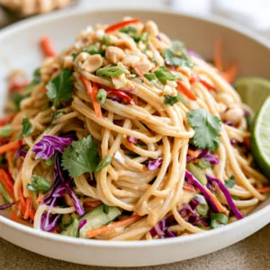 Best Thai Peanut Pasta Salad with crunchy vegetables and creamy peanut dressing