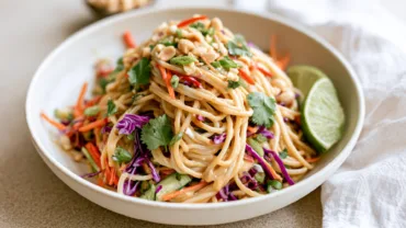 Best Thai Peanut Pasta Salad with crunchy vegetables and creamy peanut dressing