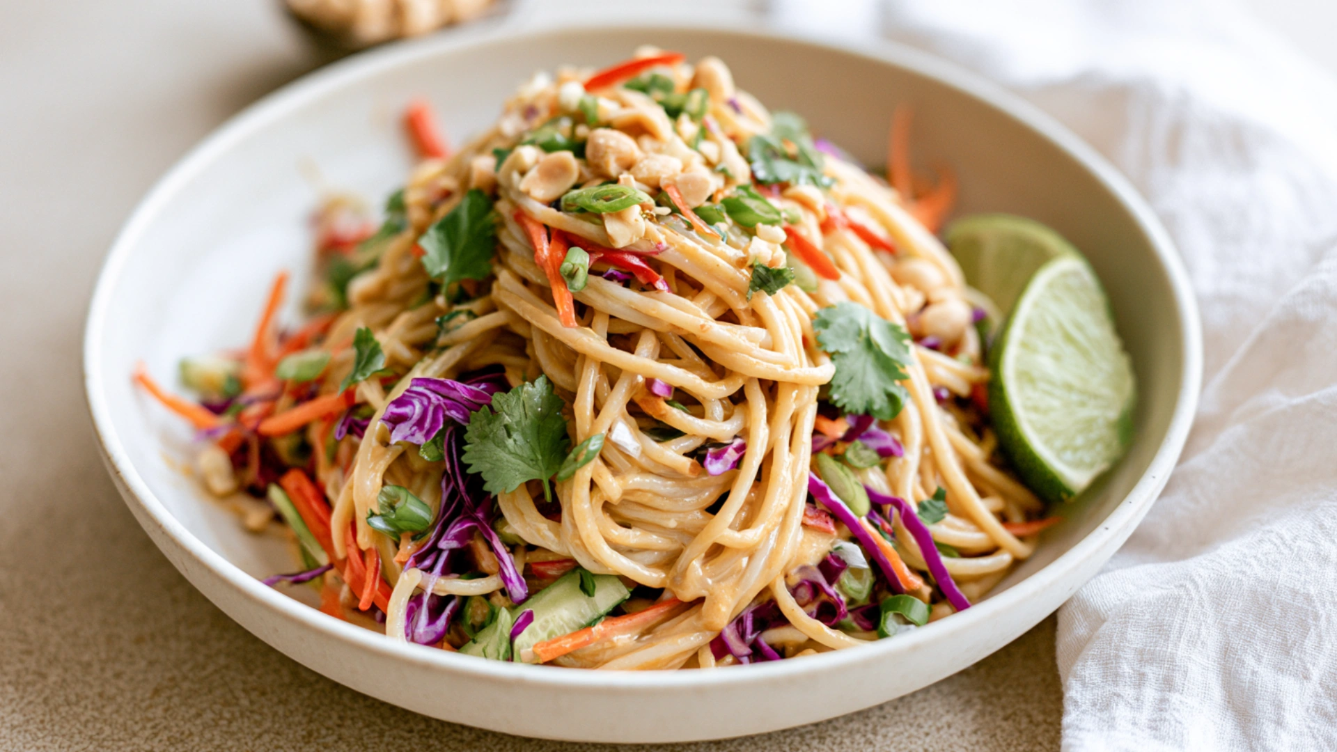 Best Thai Peanut Pasta Salad with crunchy vegetables and creamy peanut dressing