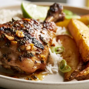 Caribbean-Style Herb Chicken with Rice & Rustic Potato Wedges
