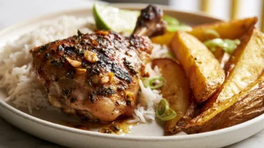 Caribbean-Style Herb Chicken with Rice & Rustic Potato Wedges