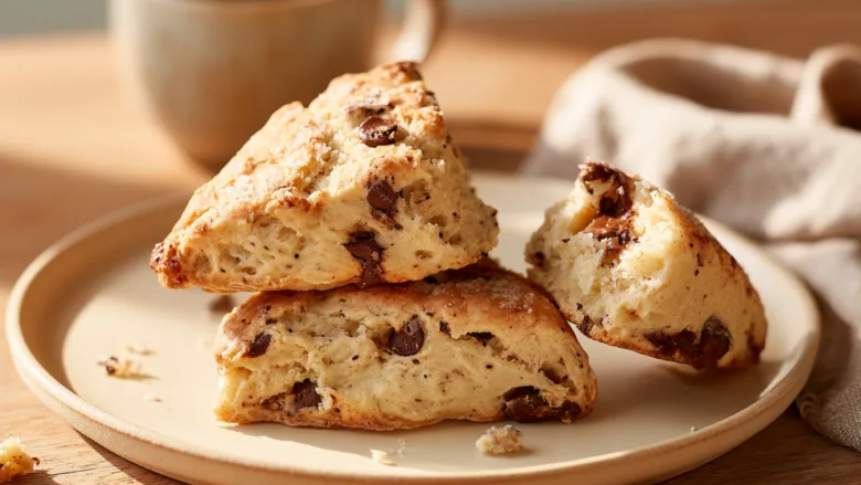 Chocolate Chip Coffee Scones with espresso and melted chocolate chips