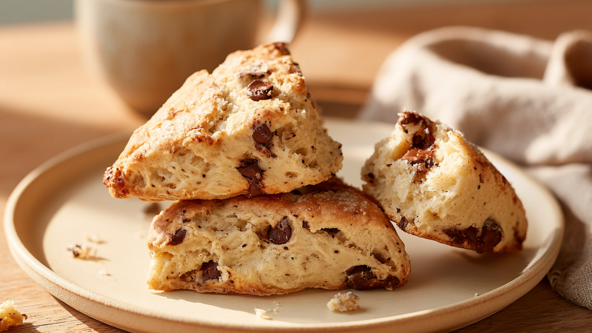 Chocolate Chip Coffee Scones with espresso and melted chocolate chips