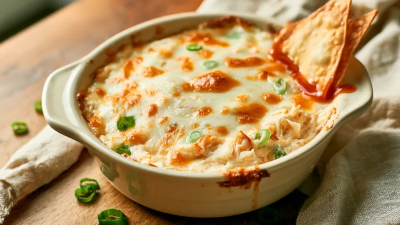 Creamy Crab Rangoon Dip with wonton chips and green onions